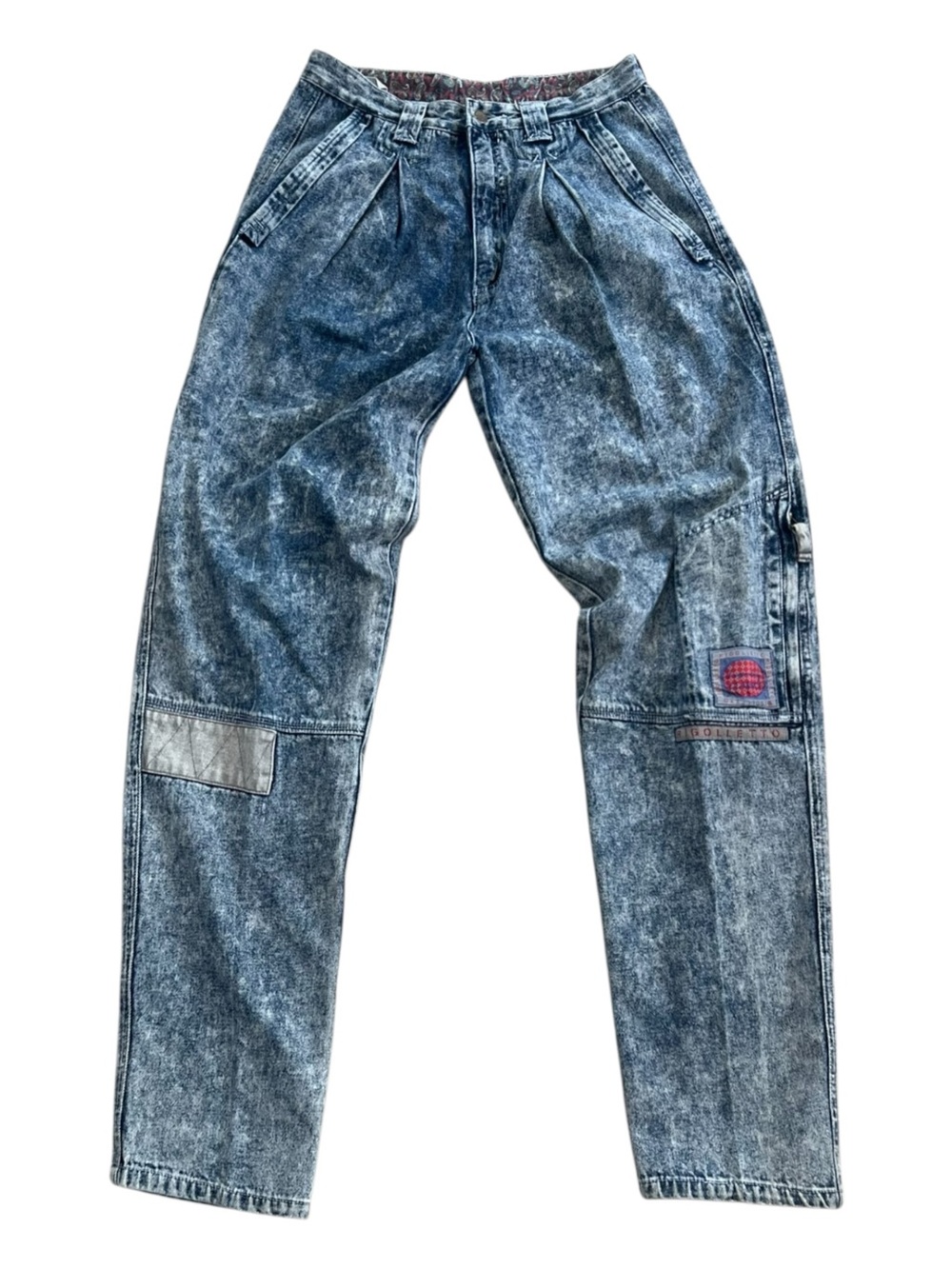 Vintage 1980s Rigolletto Acid Wash Blue Denim Pleated ‘Trouser’ Jeans